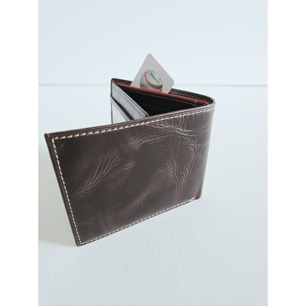 NEW FOSSIL PHILLIES MLB Leather Bifold Wallet Brown Baseball Sports Game Wallet - Picture 7 of 8